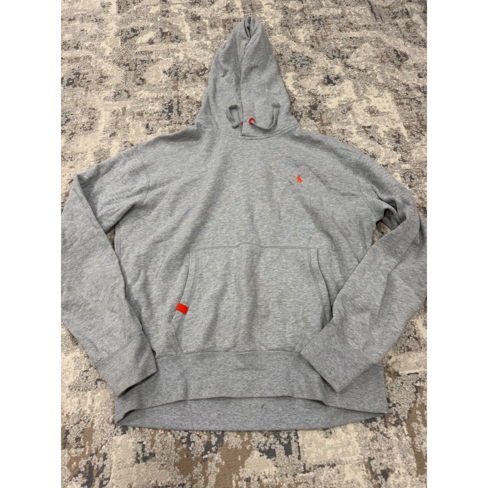Polo Ralph Lauren Performance Hoodie Mens Large Gray Orange Pony Logo Sweatshirt